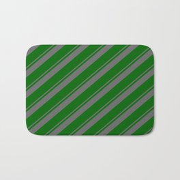 [ Thumbnail: Dim Grey & Dark Green Colored Lined Pattern Bath Mat ]