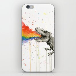 T-Rex Dinosaur Vomits Rainbow iPhone Skin | Rainbowvomit, Funny, Illustration, Graphic Design, Puke, Vomit, Ink, Painting, Watercolor, Dino 