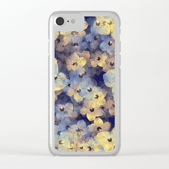 Floral Mauve-Blue-Yellow Clear iPhone Case