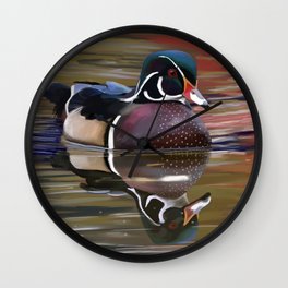 Wood Duck Purple Reflections Wall Clock