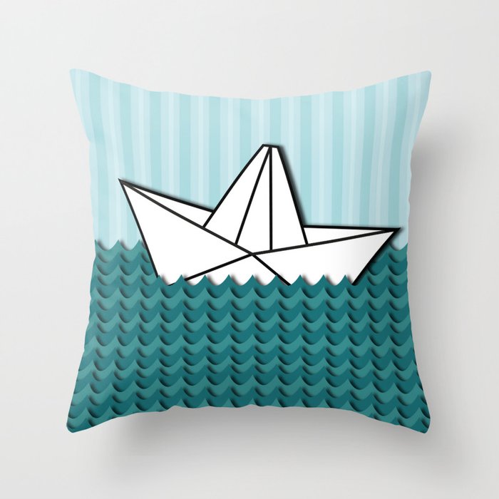 Paper Boat Throw Pillow