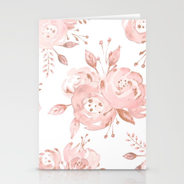 Roses Rose Gold Glitter Pink by Nature Magick Stationery Cards