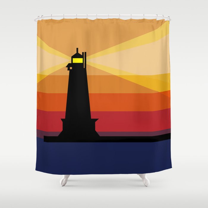 Lighthouse Silhouette At Sunset in Michigan Shower Curtain