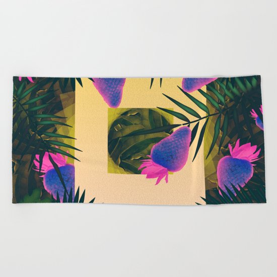 Neon Strawberries in the Night #2 Beach Towel