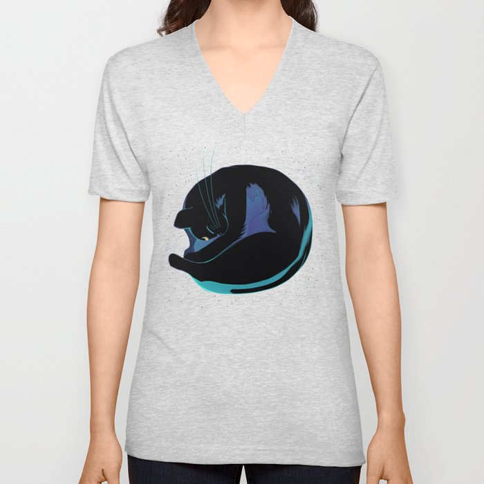 Sleeping MoonCat (fluorescent variant) V Neck T Shirt