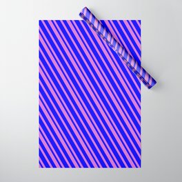 [ Thumbnail: Blue and Orchid Colored Pattern of Stripes Wrapping Paper ]