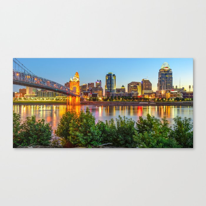 Cincinnati Ohio Downtown Skyline Panoramic Print Color Canvas Print By Gregoryballosfineart Society6