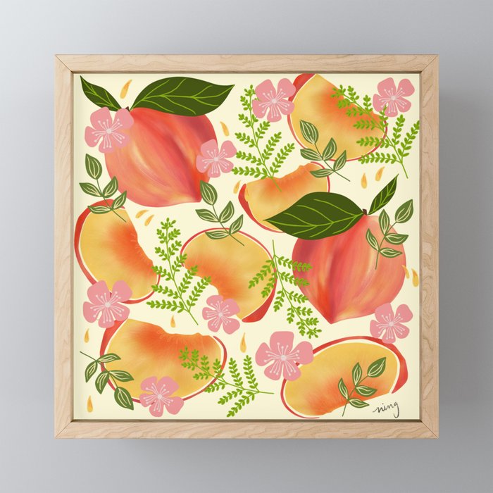 Peaches & Flowers Framed Mini Art Print by thewhimsicalrepose | Society6