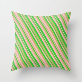 [ Thumbnail: Dark Khaki, Light Pink & Lime Green Colored Lines/Stripes Pattern Throw Pillow ]