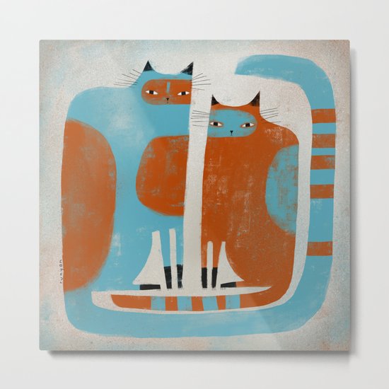 TWO CATS WAITNG Metal Print