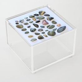 Beach Stones: Stripes and Blues (Lapidary; Found Object) Acrylic Box