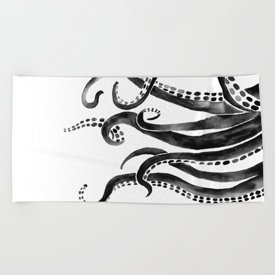 Black Octopus Beach Towel