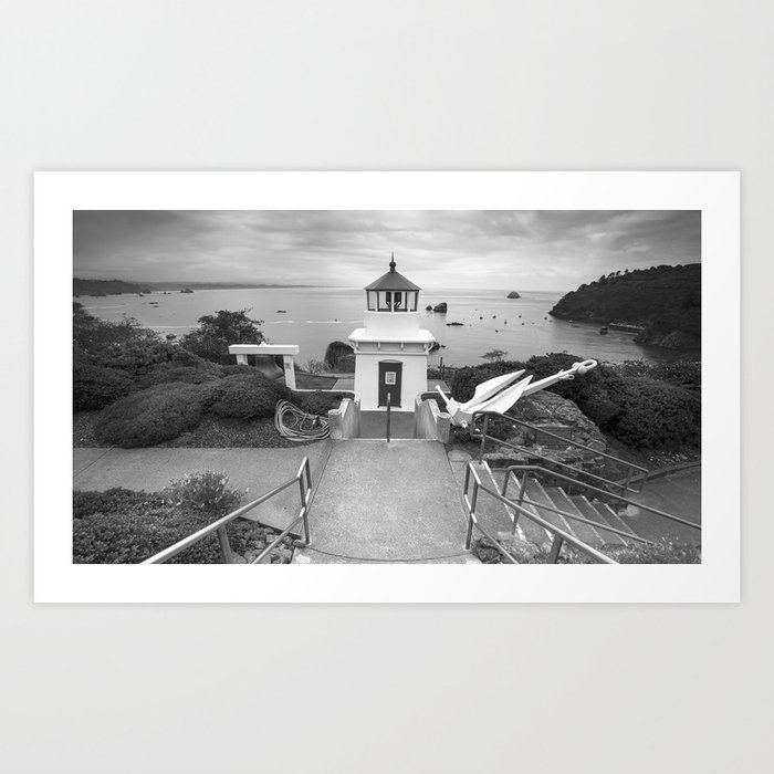 Trinidad Harbor Lighthouse  B&W  Art Print
