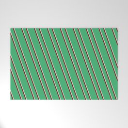 [ Thumbnail: Sea Green, Light Gray, and Maroon Colored Lined Pattern Welcome Mat ]