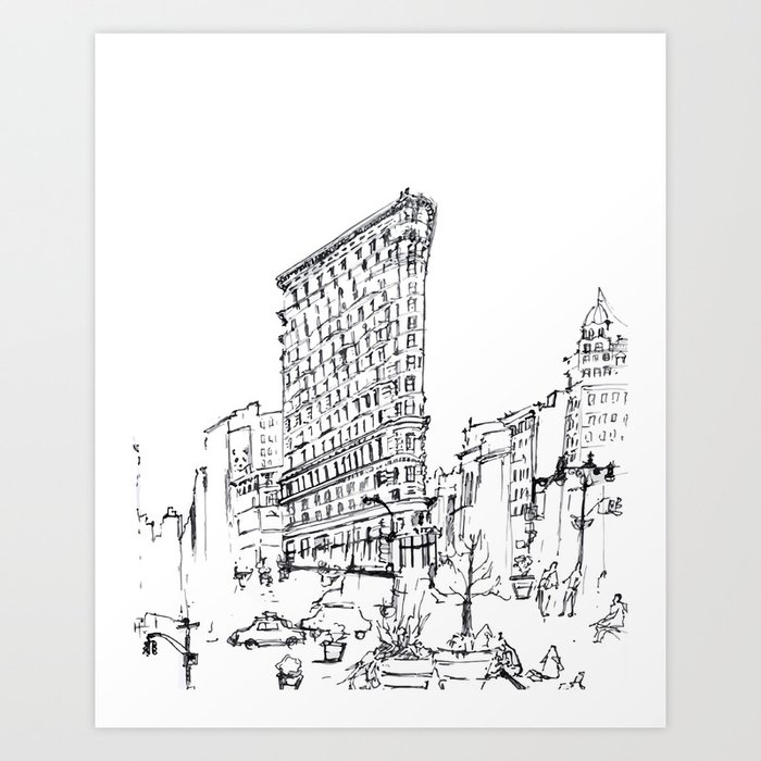 Nyc Flatiron Building Sketch Art Print By Xiaotwinsdesign Society6