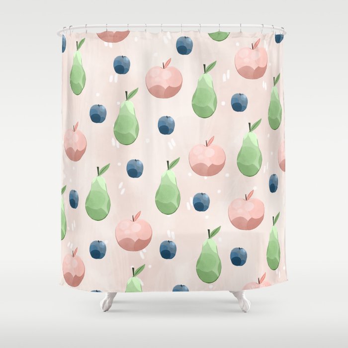 Fruits - apple pear prune, green and pink Shower Curtain