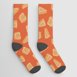 Grilled Cheese Print Socks | Food, Pattern, Orange, Cheese, Drawing, Funny, Cute, Yellow, Sandwich, Grilledcheese 