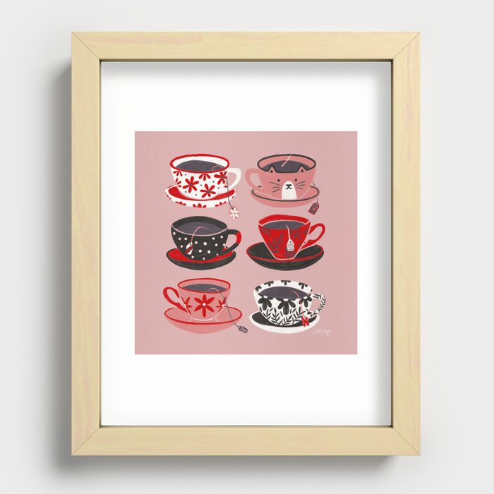 Tea Time – Pink & Red Recessed Framed Print