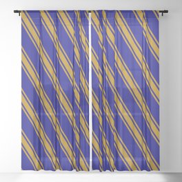 [ Thumbnail: Blue & Dark Goldenrod Colored Lines Pattern Sheer Curtain ]