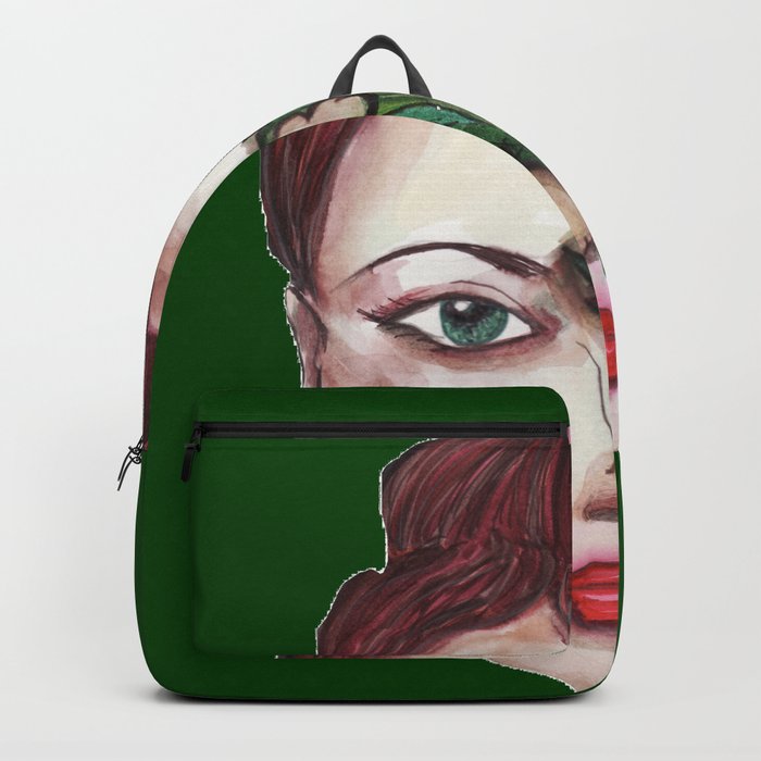 Girls in Green with the leaf in her face: love and happiness Backpack