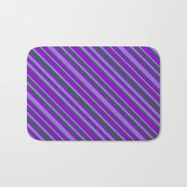 [ Thumbnail: Purple, Dark Slate Gray, and Dark Violet Colored Lines Pattern Bath Mat ]