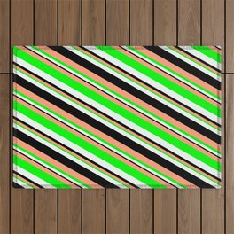 [ Thumbnail: Light Salmon, Lime, Mint Cream & Black Colored Striped/Lined Pattern Outdoor Rug ]