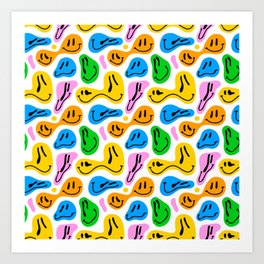 Funny melting smiling happy face colorful cartoon seamless pattern Art Print