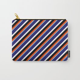 [ Thumbnail: Red, Sky Blue, Midnight Blue, White, and Black Colored Lines/Stripes Pattern Carry-All Pouch ]