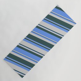[ Thumbnail: Cornflower Blue, Light Grey & Dark Slate Gray Colored Lines/Stripes Pattern Yoga Mat ]