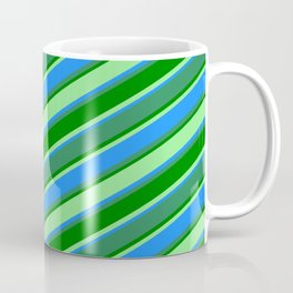[ Thumbnail: Light Green, Blue, Sea Green, and Green Colored Stripes Pattern Coffee Mug ]