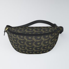 Ornate Crescent Moon and Star Pattern with Black Background  Fanny Pack