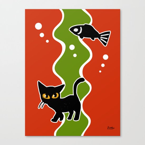 Fish and cat Canvas Print