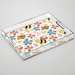 Cute Honey Bees and Flowers Acrylic Tray