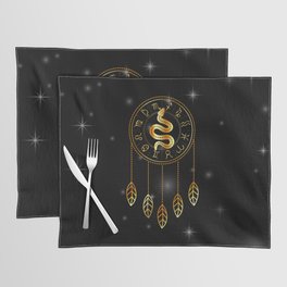Dreamcatcher Zodiac symbols astrology horoscope signs with mystic snake in gold Placemat