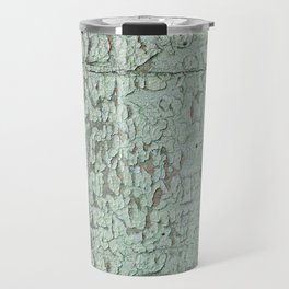 Part of wood with peeled green paint, abstract texture Travel Mug