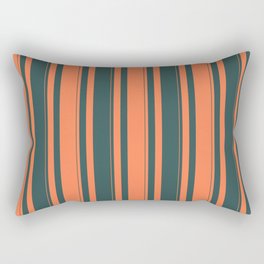 [ Thumbnail: Coral and Dark Slate Gray Colored Striped/Lined Pattern Rectangular Pillow ]