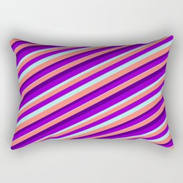 [ Thumbnail: Dark Violet, Turquoise, Salmon, and Indigo Colored Lined Pattern Rectangular Pillow ]