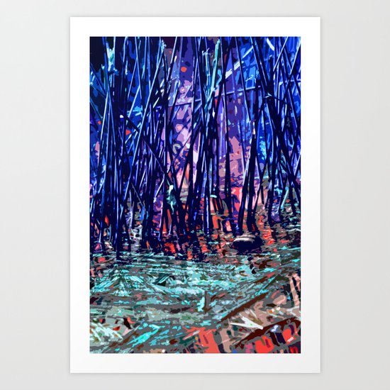 Blue Reeds Red River Art Print