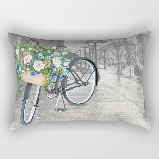 Black bike & street sketch Rectangular Pillow
