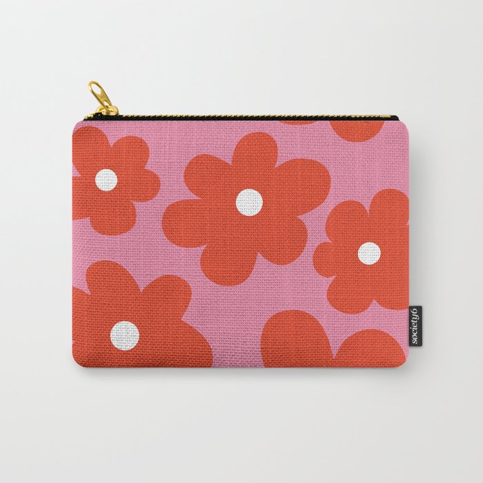 Red Flowers On Pink Carry-All Pouch