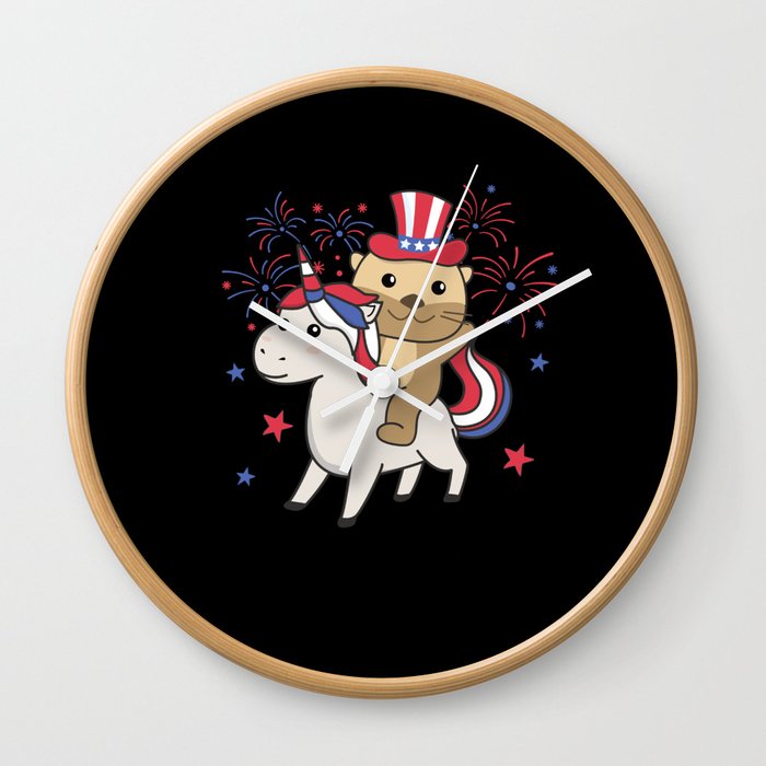 Otter With Unicorn For Fourth Of July Fireworks Wall Clock