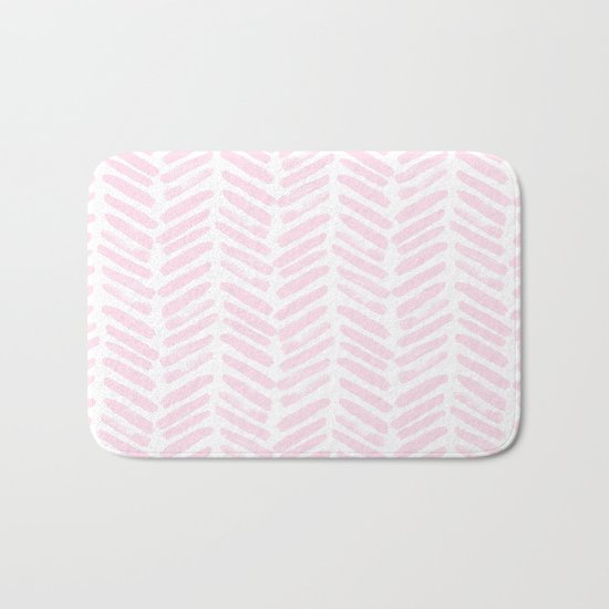 Handpainted Chevron pattern light pink stripes Bath Mat