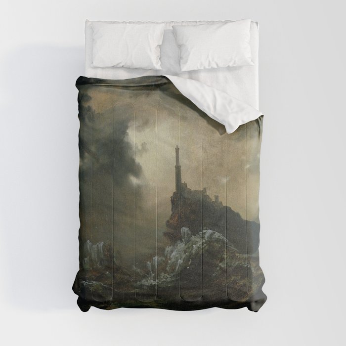 Stormy Sea with Lighthouse  - Carl Blechen  Comforter