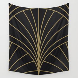 Round Series Floral Burst Gold on Charcoal Wall Tapestry