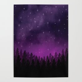 Stars in Space Over Forest (purple) Poster
