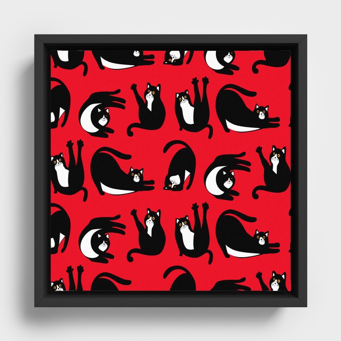 Funny Black Red Cat Fitness Framed Canvas