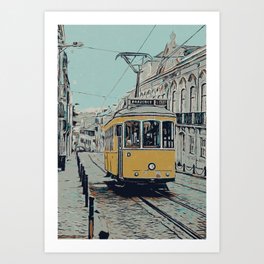 Lisbon Iconic Tramway and Street Illustration Art Print