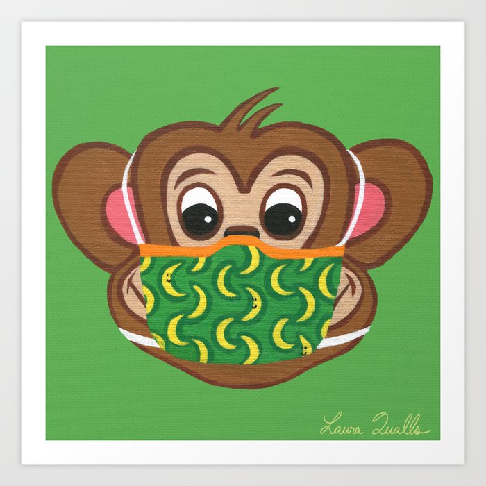 Monkey with Mask (Green) Art Print
