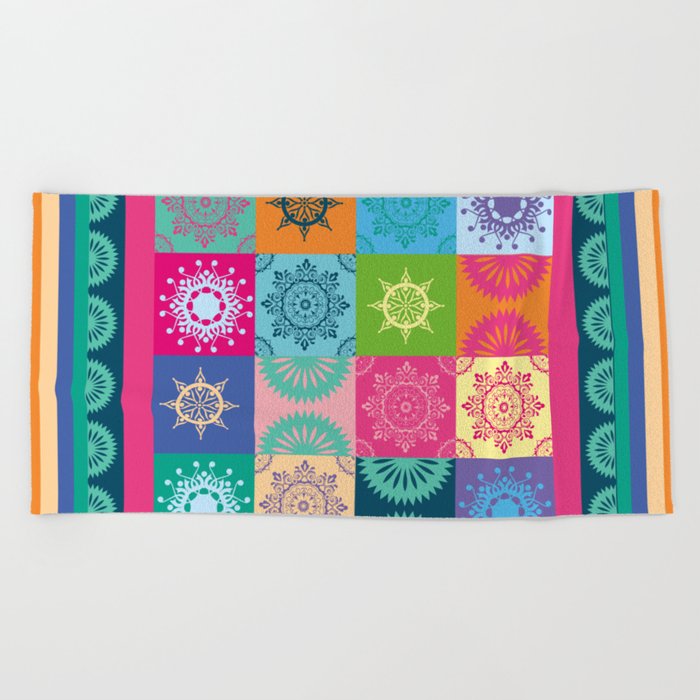 Colorful Bohemian Patchwork Beach Towel by Anna Lemos | Society6