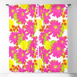 Mid-Century Modern Tropical Flowers in Pink And Yellow Blackout Curtain
